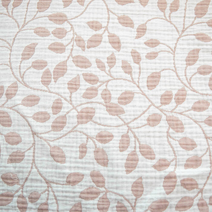 МУСЛИН ЖАККАРД ЧЕТЫРЕХСЛОЙНЫЙ  ш250 100%органический хлопок (листочки/пудровый)