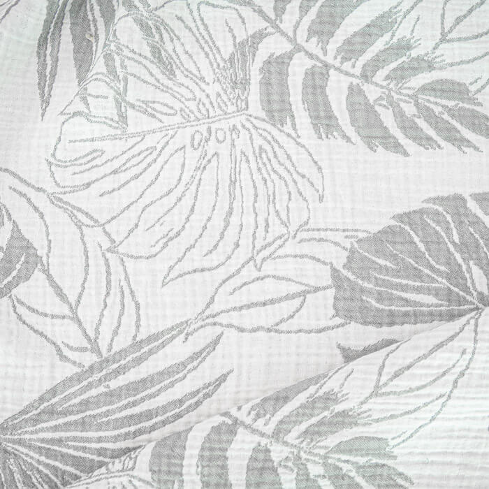 МУСЛИН ЖАККАРД ЧЕТЫРЕХСЛОЙНЫЙ  ш250 100%органический хлопок (пальмовые листья/серый )