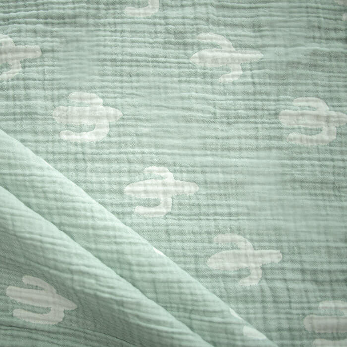 МУСЛИН ЖАККАРД ЧЕТЫРЕХСЛОЙНЫЙ  ш135 100%органический хлопок (кактусы/мятный)