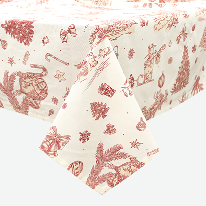 Скатерть 140х140 МИРТЕК НОВОГОДНИЕ ТРАДИЦИИ 100%хлопок белый красный_MIRTECK