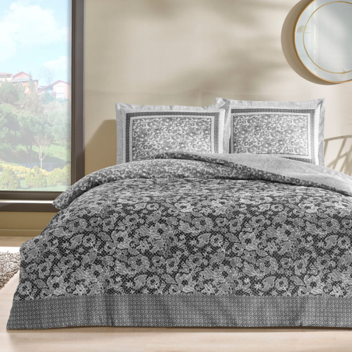 Постельное белье ЕВРО TAC SATEN HAPPY DAYS AMELIA 200х220-1шт 230х260-1шт 50х70-2шт 100%хлопок антра_MIRTECK