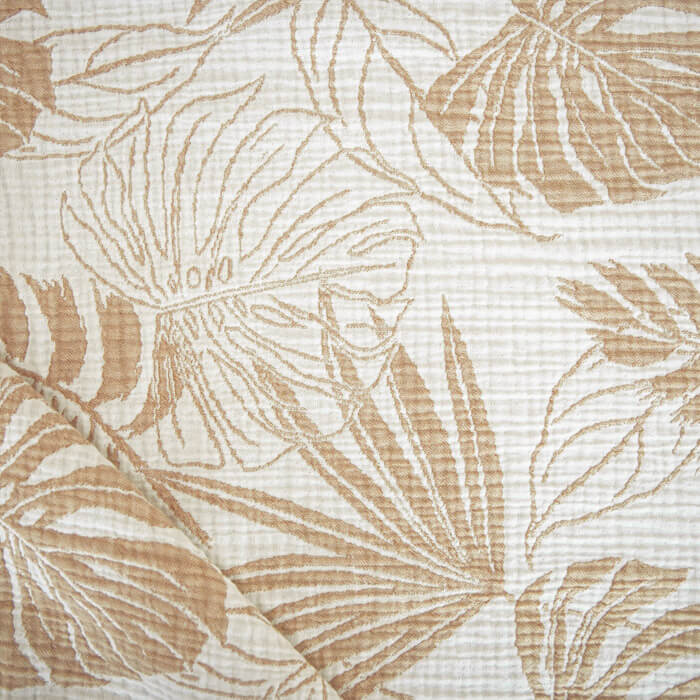 МУСЛИН ЖАККАРД ЧЕТЫРЕХСЛОЙНЫЙ  ш250 100%органический хлопок (пальмовые листья/бежевый)