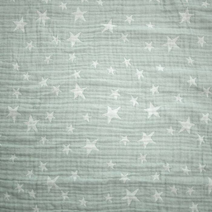 МУСЛИН ЖАККАРД ЧЕТЫРЕХСЛОЙНЫЙ  ш135 100%органический хлопок (звезды/мятный)
