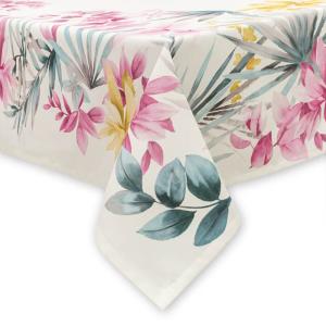 Скатерть 145х145 МИРТЕК SARGA BOTANIA 55%хлопок 45%пэ розовый серый_MIRTECK