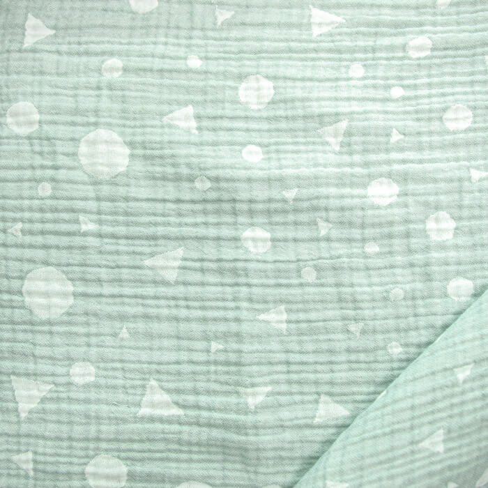 МУСЛИН ЖАККАРД ЧЕТЫРЕХСЛОЙНЫЙ  ш135 100%органический хлопок (геометрия/мятный)