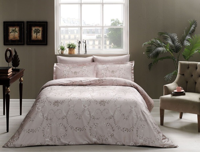 Постельное белье семейное TAC SATEN DELUX DORIAN 160х220-2шт 240х260-1шт 50х70-4шт 100%хлопок коричн_MIRTECK