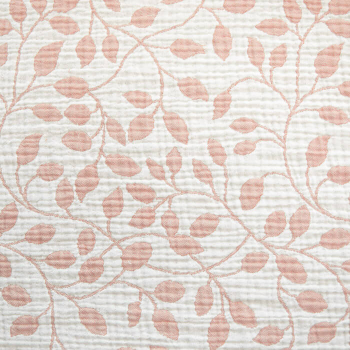 МУСЛИН ЖАККАРД ЧЕТЫРЕХСЛОЙНЫЙ  ш250 100%органический хлопок (листочки/персиковый)