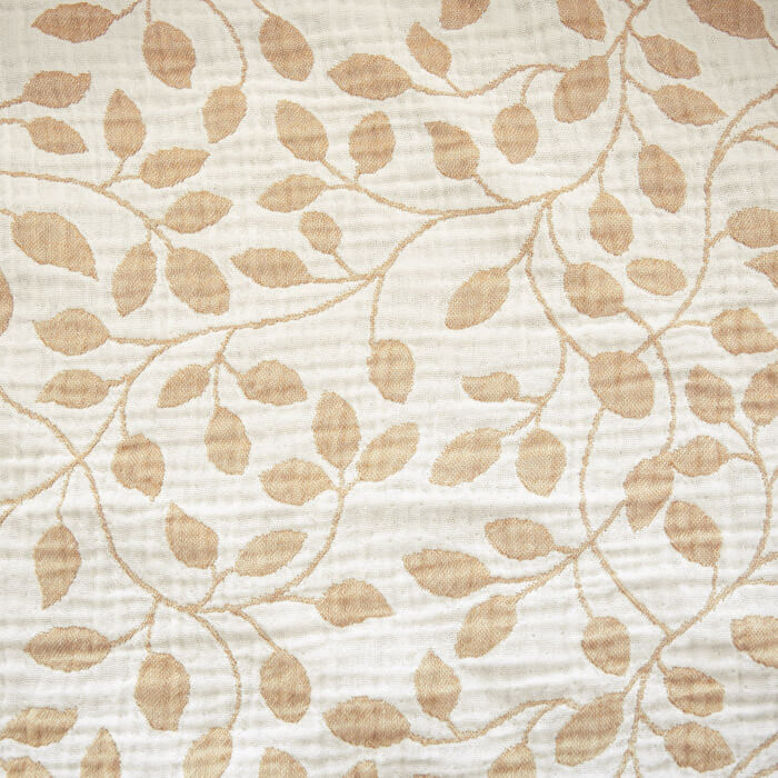 МУСЛИН ЖАККАРД ЧЕТЫРЕХСЛОЙНЫЙ  ш250 100%органический хлопок (листочки/бежевый)