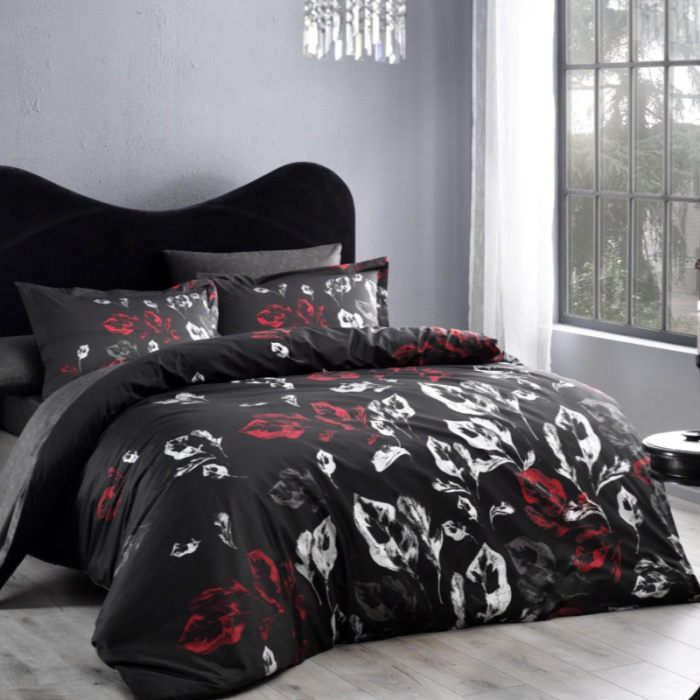 Постельное белье семейное TAC SATEN DELUX TALLIN 160х220-2шт 240х260-1шт 50х70-4шт 100%хлопок черный_MIRTECK