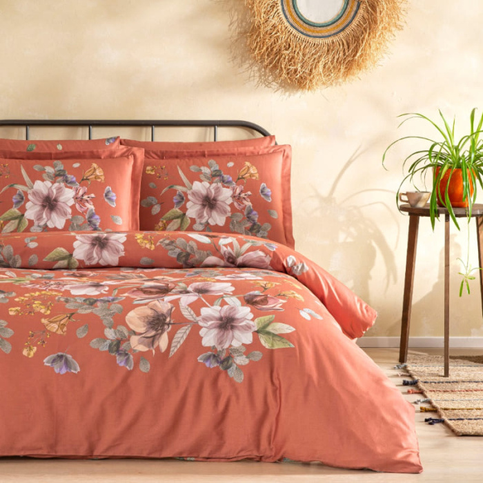 Постельное белье ЕВРО TAC SATEN COLORFUL RODON 200х220-1шт 240х260-1шт 50х70-4шт 100%хлопок бежевый_MIRTECK