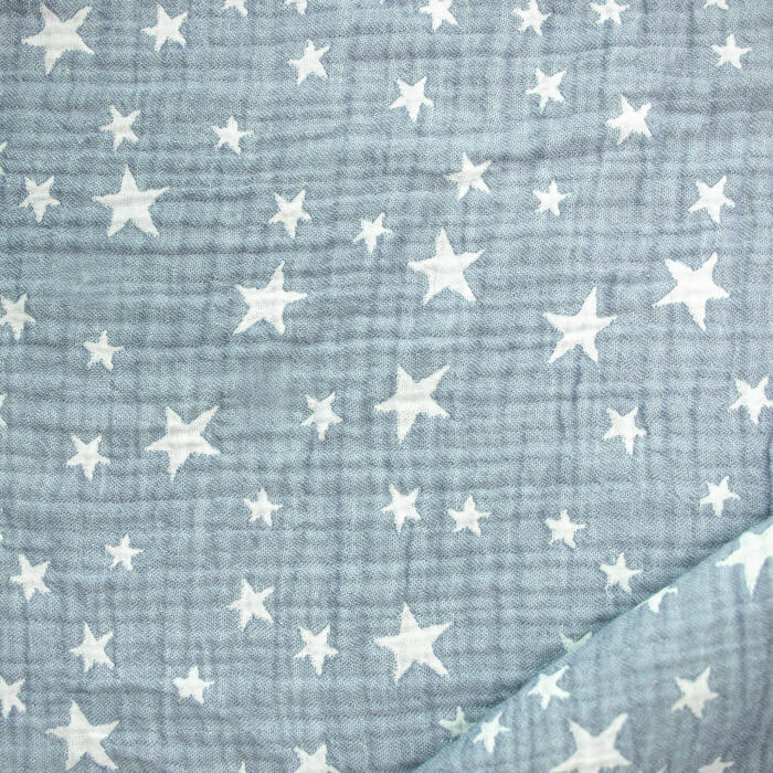 МУСЛИН ЖАККАРД ЧЕТЫРЕХСЛОЙНЫЙ  ш135 100%органический хлопок (звезды/индиго)
