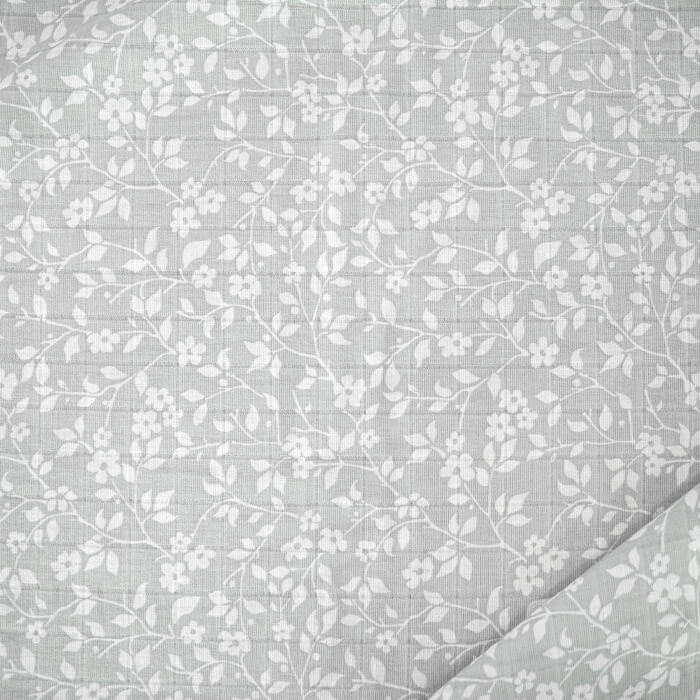 МУСЛИН ДВУХСЛОЙНЫЙ НАБИВНОЙ ш160 100%органический хлопок (цветы/серый)