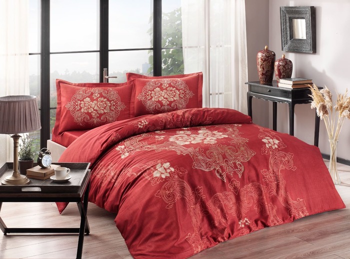 Постельное белье ЕВРО TAC SATEN HAPPY DAYS FLORIAN 200х220-1шт 230х260-1шт 50х70-2шт 100%хлопок борд_MIRTECK